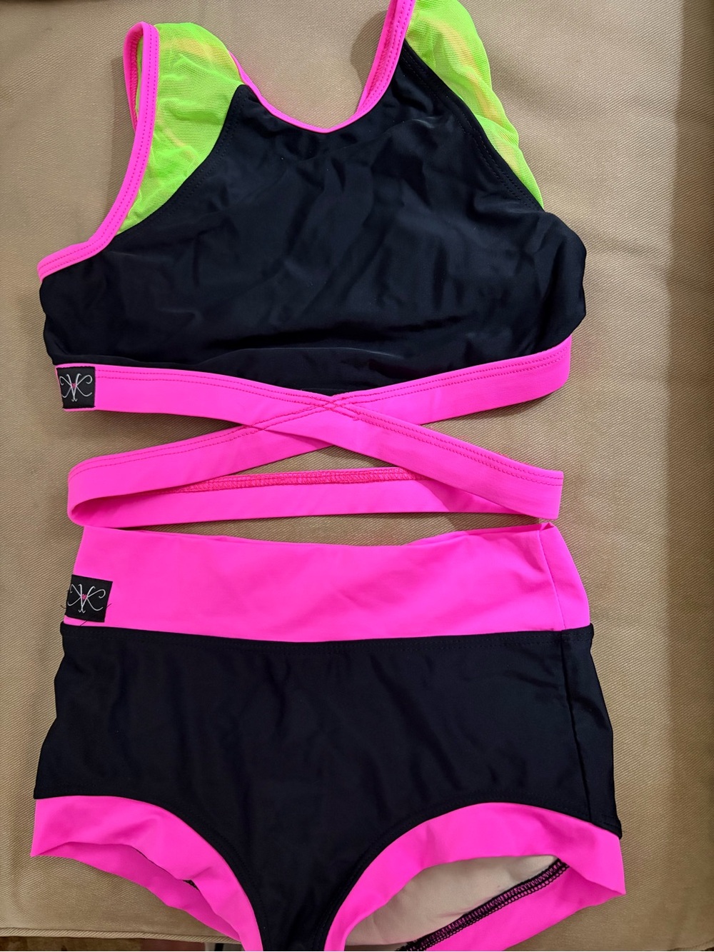 Kandi Kouture Dancewear 2 Piece Set Neon Pink Black Green TXS 0/2